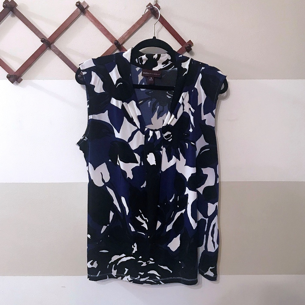 Dana Buchman Knot-Front Top XL Navy Black Floral